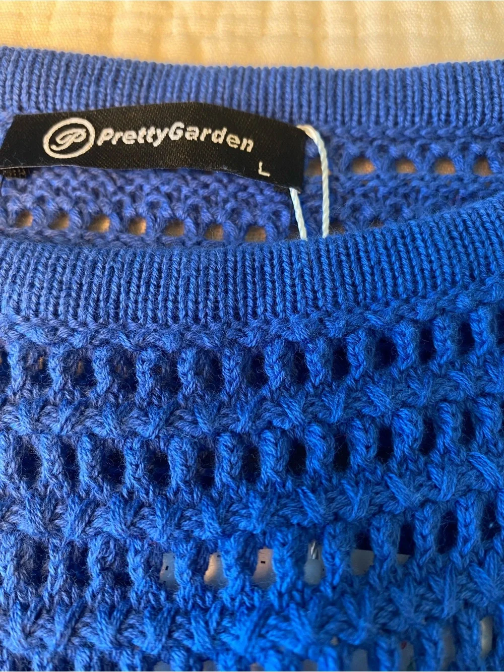 PrettyGarden NWT Cobalt Blue Crochet Knit Sleeveless Sweater Dress Cover Up Lg
